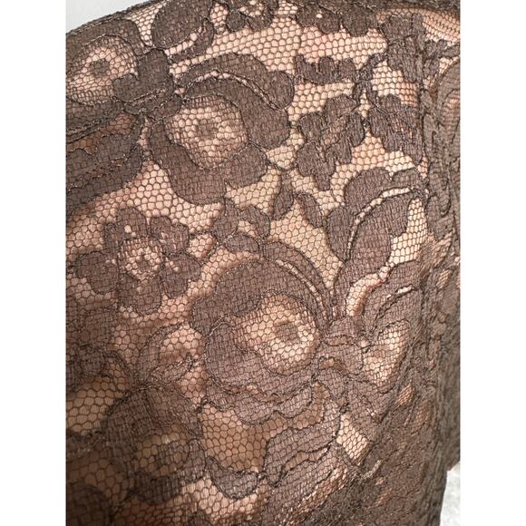 1950s Taupe Lace Fit & Flare Party Dress w/ Tulle Lining & Crown Zip Small - Picture 12 of 16